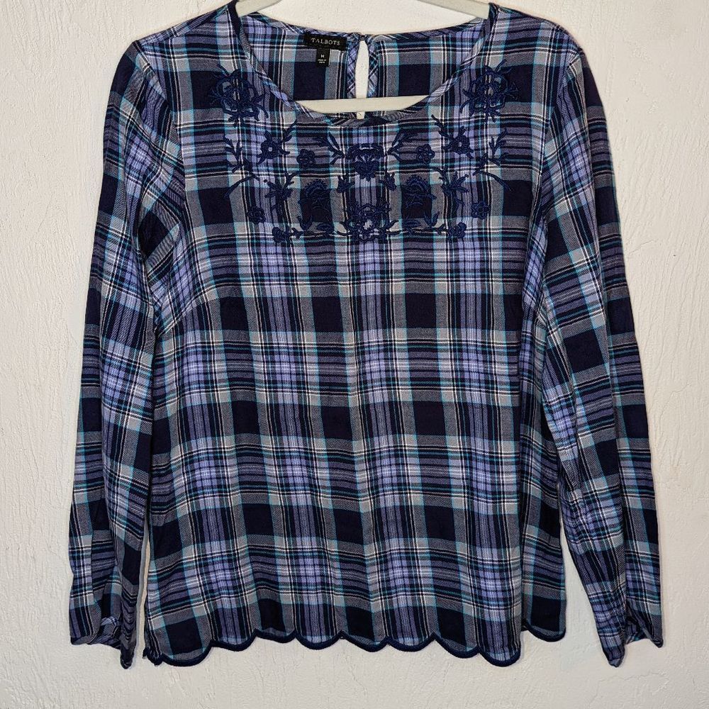 Talbots Plaid Long Sleeve Top Size Medium